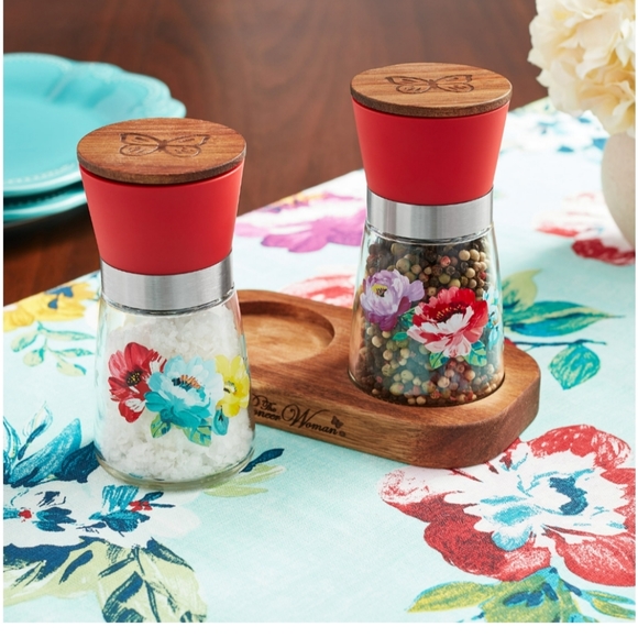 New 3 pc SALT & PEPPER grinders SET sweet romance PIONEER WOMAN brand new - Picture 2 of 6